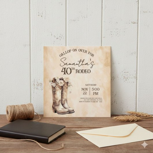 Invitation Blush and Boots 40th Rodeo Birthday Party