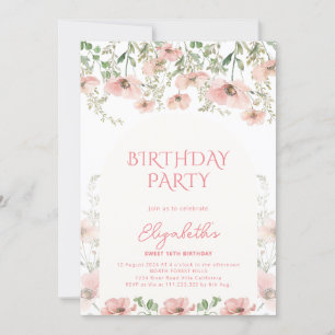 Invitation Blush and Fern Floral Sweet 16 Anniversaire