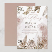 Invitation Blush and Gold Pampas Grass Floral Wedding Invitat (Devant / Derrière)