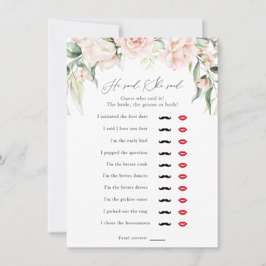 Invitation Blush and Greenery Il a dit, Elle a dit Jeu de dou (Devant)