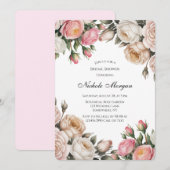 Invitation Blush and Ivory Rose Floral Bridal Shower (Devant / Derrière)