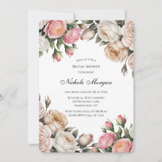 Invitation Blush and Ivory Rose Floral Bridal Shower