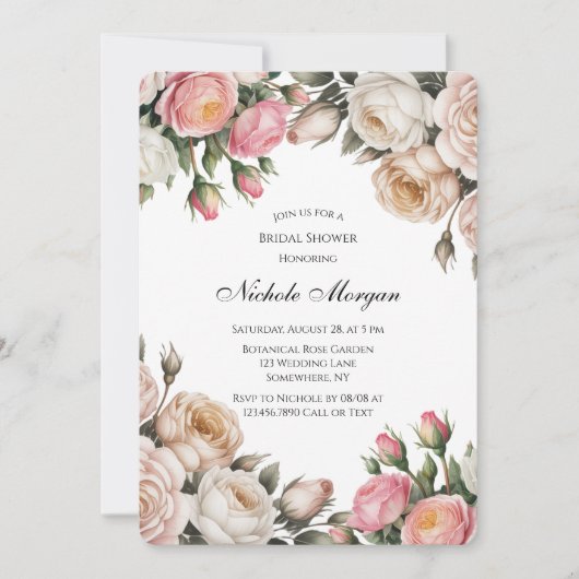 Invitation Blush and Ivory Rose Floral Bridal Shower (Devant)