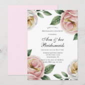 Invitation Blush and Ivory Rose Floral Bridesmaids Luncheon (Devant / Derrière)