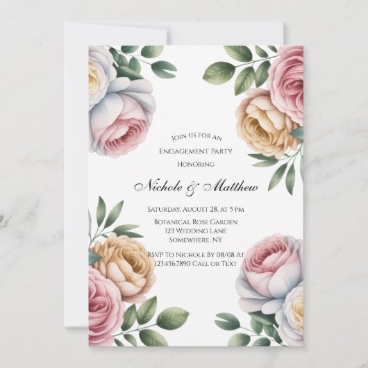Invitation Blush and Ivory Rose Floral Engagement Party (Devant)