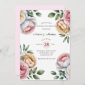 Invitation Blush and Ivory Rose Floral Wedding Celebration  (Devant / Derrière)