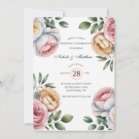 Invitation Blush and Ivory Rose Floral Wedding Celebration  (Devant)