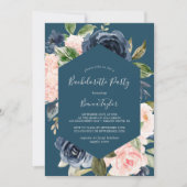 Invitation Blush and Navy Flowers Blue Bachelorette Party (Devant)