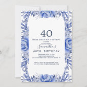 Invitation Blush and Navy Flowers Blue Wreath 40e anniversair (Devant)