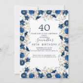Invitation Blush and Navy Flowers Blue Wreath 40e anniversair (Devant)