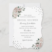 Invitation Blush Argent Fleurs Confettis Mariage (Devant)