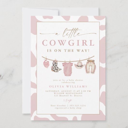 Invitation Blush Baby Clothesline Little Cowgirl Baby Shower (Devant)