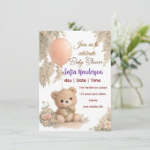 Invitation Blush  Bear Soft Water colour floral baby shower (Debout devant)