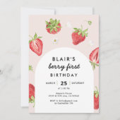 Invitation Blush Berry Premier Anniversaire Fraise Thème (Devant)