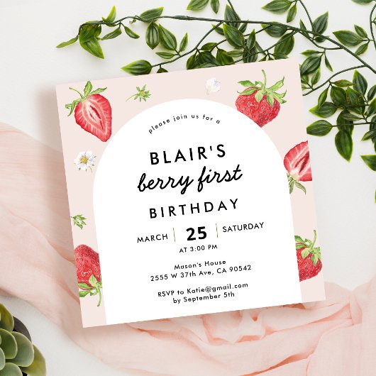 Invitation Blush Berry Premier Carré de fraises