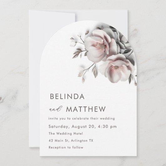 Invitation Blush Blanc 3D Roses Mariage Simple (Devant)