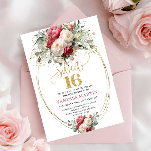 Invitation Blush Blanc Élégant Végétal Douce 16e Anniversaire