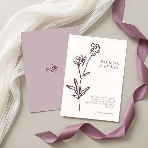 Invitation Blush Blanc & Mauve Poussiéreux Élégant Mariage