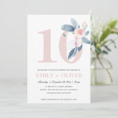 INVITATION BLUSH BLEU FLORAL DOUX 10ÈME ANNIVERSAIRE TOUTE AN (Debout devant)