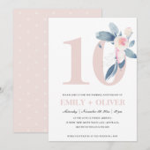 INVITATION BLUSH BLEU FLORAL DOUX 10ÈME ANNIVERSAIRE TOUTE AN (Devant / Derrière)
