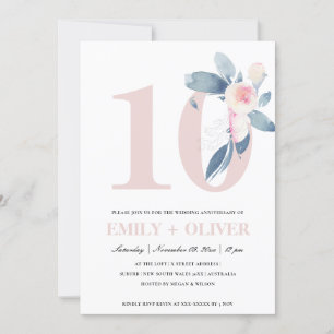 INVITATION BLUSH BLEU FLORAL DOUX 10ÈME ANNIVERSAIRE TOUTE AN