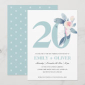 INVITATION BLUSH BLEU FLORAL DOUX 20ÈME ANNIVERSAIRE TOUTE AN (Devant / Derrière)
