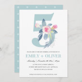 INVITATION BLUSH BLEU FLORAL DOUX 5ÈME ANNIVERSAIRE QUELQUE A (Devant / Derrière)