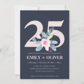 INVITATION BLUSH BLEU NAVY FLEUR 25ÈME ANNIVERSAIRE TOUTE ANN (Devant)