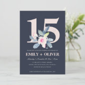 INVITATION BLUSH BLEU NAVY FLEURS 15ÈME ANNIVERSAIRE TOUTE AN (Debout devant)