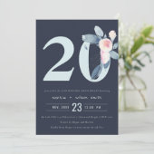 INVITATION BLUSH BLEU NAVY FLEURS 20ÈME ANNIVERSAIRE TOUTE AN (Debout devant)