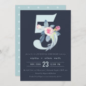INVITATION BLUSH BLEU NAVY FLEURS 5ÈME ANNIVERSAIRE TOUTE ANN (Devant / Derrière)