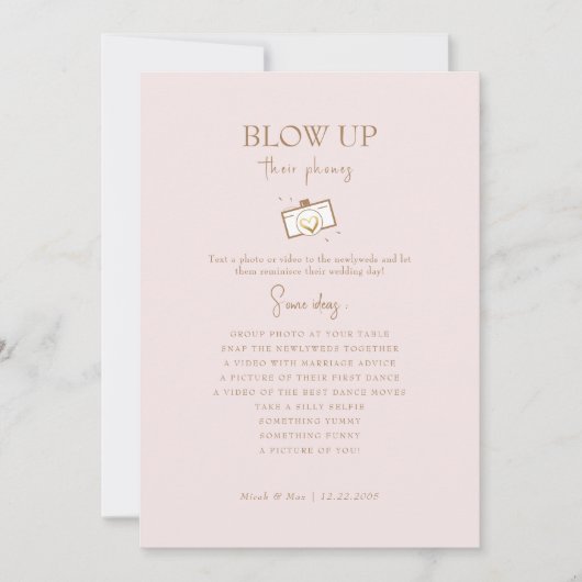 Invitation Blush Blow Up Leurs Téléphones Réception Gold Text (Devant)