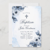Invitation Blush blue baptism with cross  (Devant)