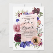 Invitation Blush Blue et Burgundy Floral Graduation Party (Devant)