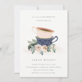 Invitation Blush Blue Floral Baby shower Tea Party (Devant)