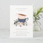 Invitation Blush Blue Floral Baby shower Tea Party (Debout devant)