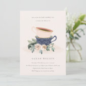 Invitation Blush Blue Floral Baby shower Tea Party (Debout devant)