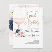 Invitation Blush+Blue Flowers Brunch Bubbly Champagne rose