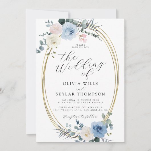 Invitation Blush Blue Light Beach Mariage Boho Tropical (Devant)