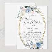 Invitation Blush Blue Light Beach Mariage Boho Tropical (Devant / Derrière)