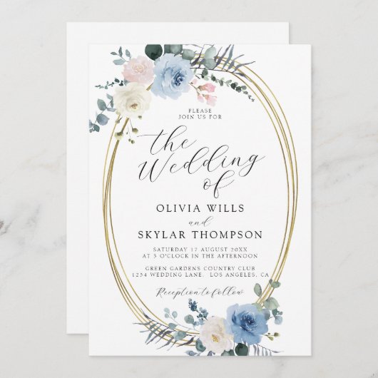 Invitation Blush Blue Light Beach Mariage Boho Tropical (Devant / Derrière)