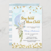 Invitation Blush Blue Moon Stars Boho Boho Baby shower (Devant / Derrière)