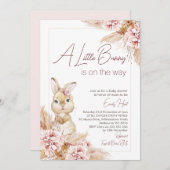 Invitation Blush Boho Baby shower Floral Bunny (Devant / Derrière)