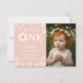 Invitation Blush Boho Daisy Floral Wild One Photo Anniversair (Devant)