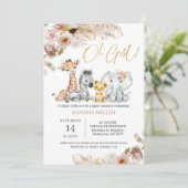 Invitation Blush Boho Floral Oh Girl Safari Baby shower (Debout devant)