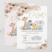 Invitation Blush Boho Floral Oh Girl Safari Baby shower (Devant / Derrière)