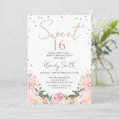 Invitation Blush Boho Floral Rose Gold Sweet 16 Anniversaire (Debout devant)
