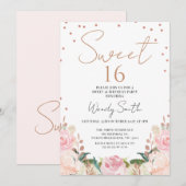 Invitation Blush Boho Floral Rose Gold Sweet 16 Anniversaire (Devant / Derrière)