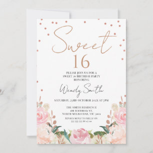 Invitation Blush Boho Floral Rose Gold Sweet 16 Anniversaire