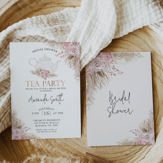 Invitation Blush Boho Floral Tea Party Fête des mariées